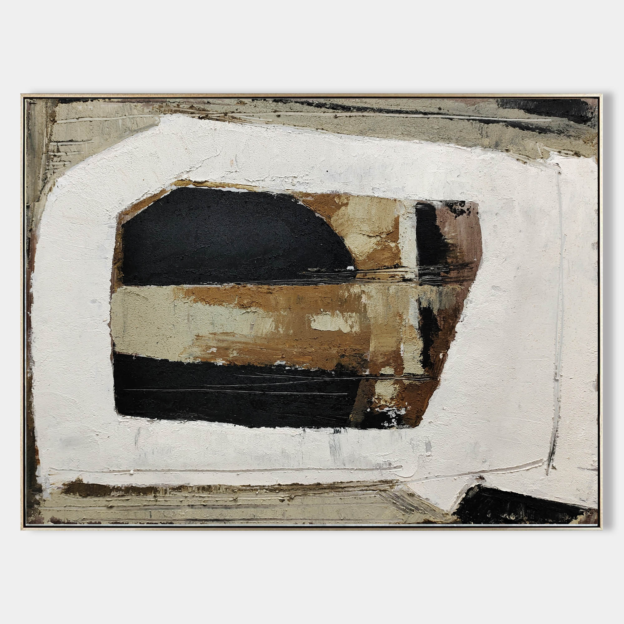 Original hand painted black white amber abstract oil painting canvas wall art, nordic scandinavian elegant luxury modern living room ho