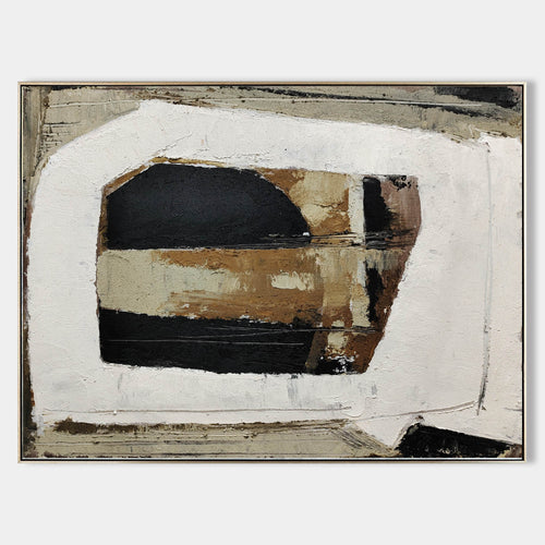 Original hand painted black white amber abstract oil painting canvas wall art, nordic scandinavian elegant luxury modern living room ho