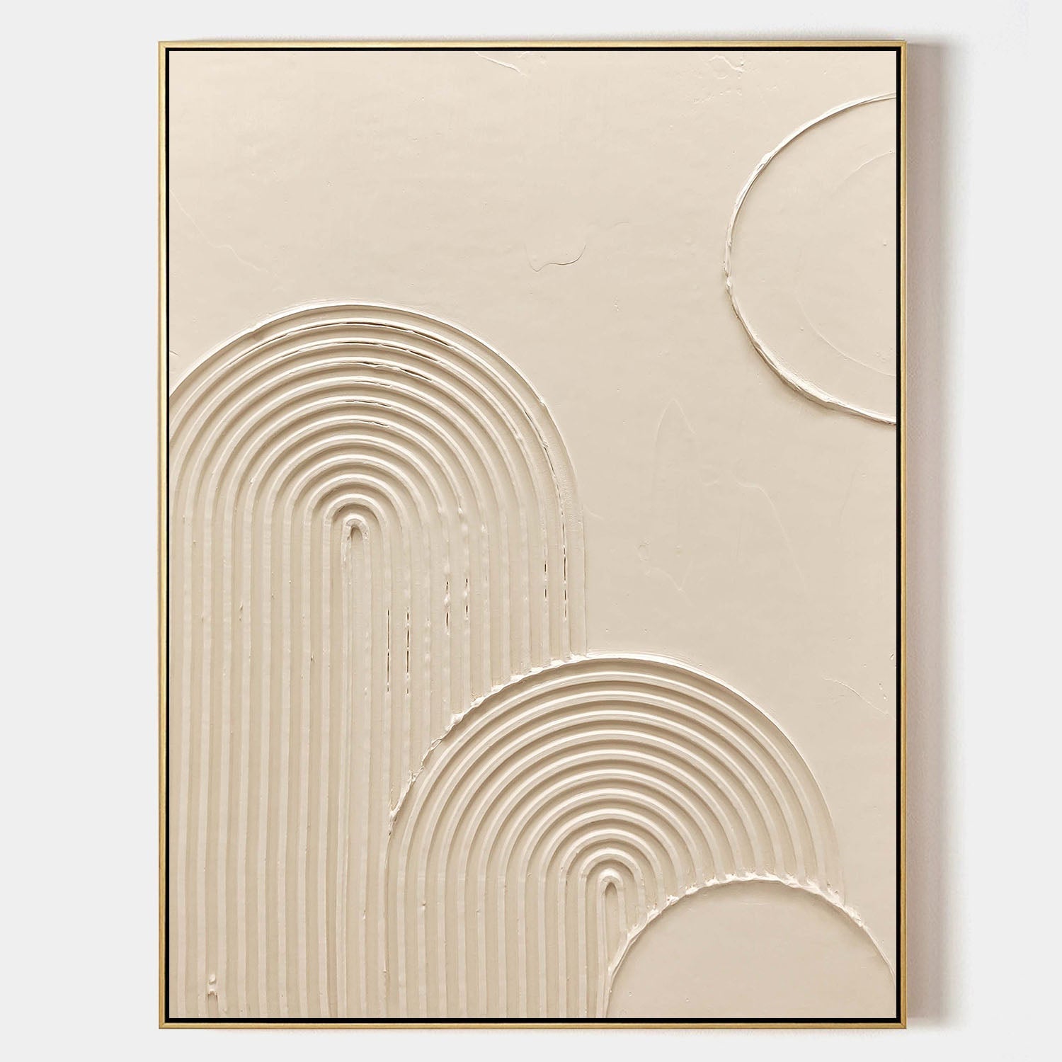 Original hand painted cream ivory textured arch circle abstract oil painting canvas wall art, nordic scandinavian minimalist elegant lu