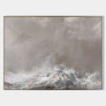 Original hand painted stormy grey abstract coastal oil painting canvas wall art, nordic scandinavian minimalist elegant luxury modern l