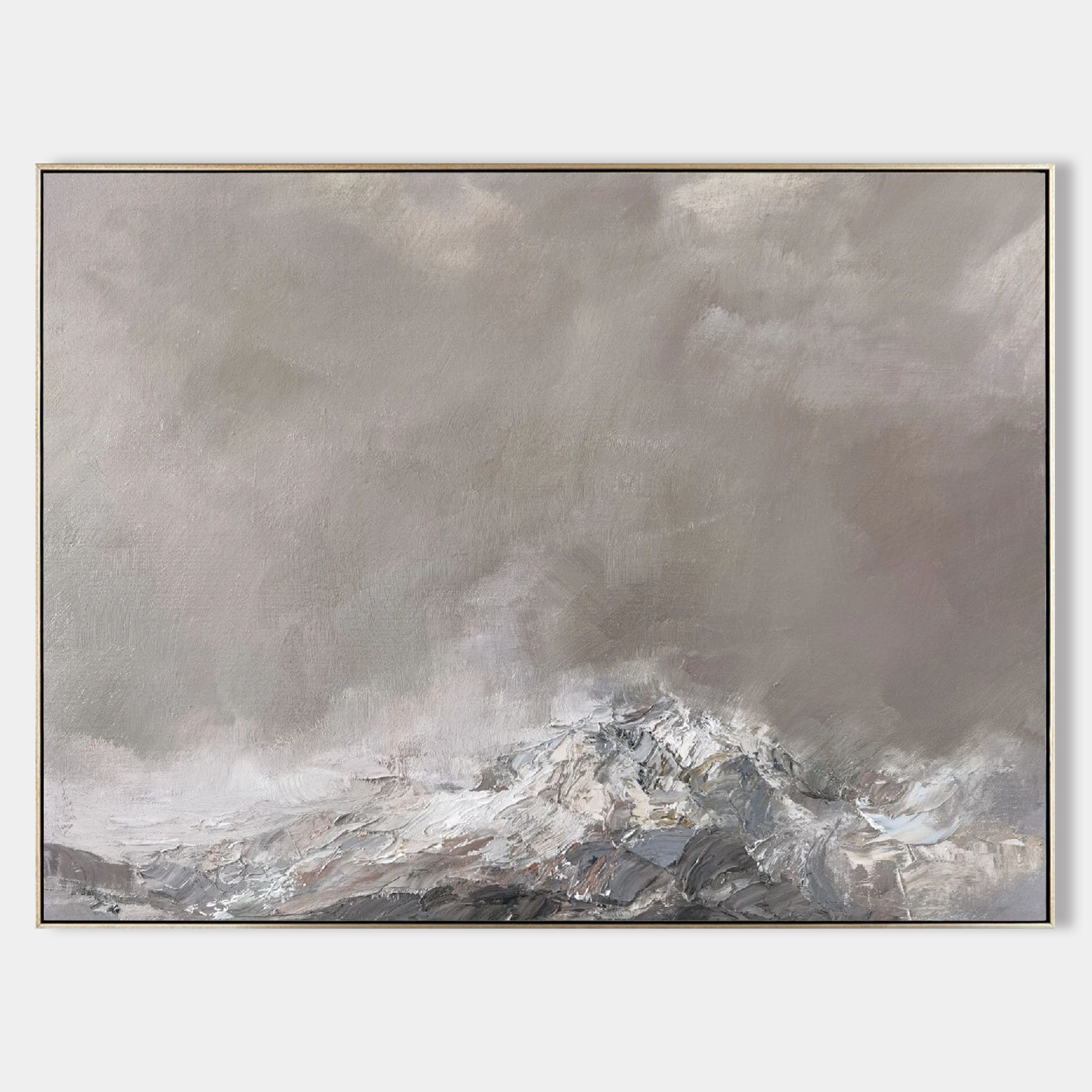 Original hand painted stormy grey abstract coastal oil painting canvas wall art, nordic scandinavian minimalist elegant luxury modern l