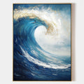 Original hand painted teal navy ocean wave oil painting canvas wall art, gold accents abstract coastal elegant luxury modern nordic hom