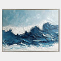 Original hand painted navy blue ocean wave abstract oil painting canvas wall art, coastal elegant luxury modern scandinavian nordic hom