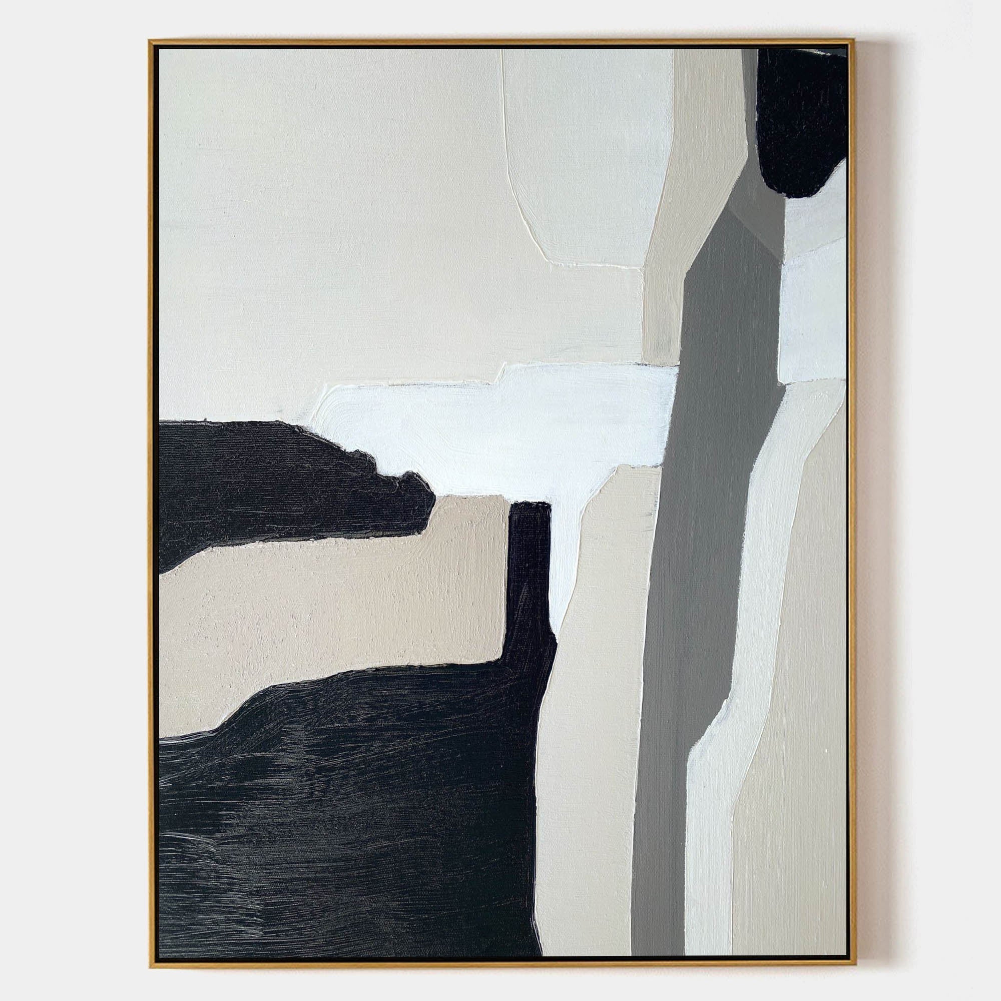 Original hand painted black beige grey abstract oil painting canvas wall art, nordic scandinavian minimalist elegant luxury modern livi