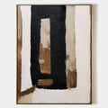 Original hand painted black ivory brown geometric abstract oil painting canvas wall art, nordic scandinavian minimalist elegant luxury