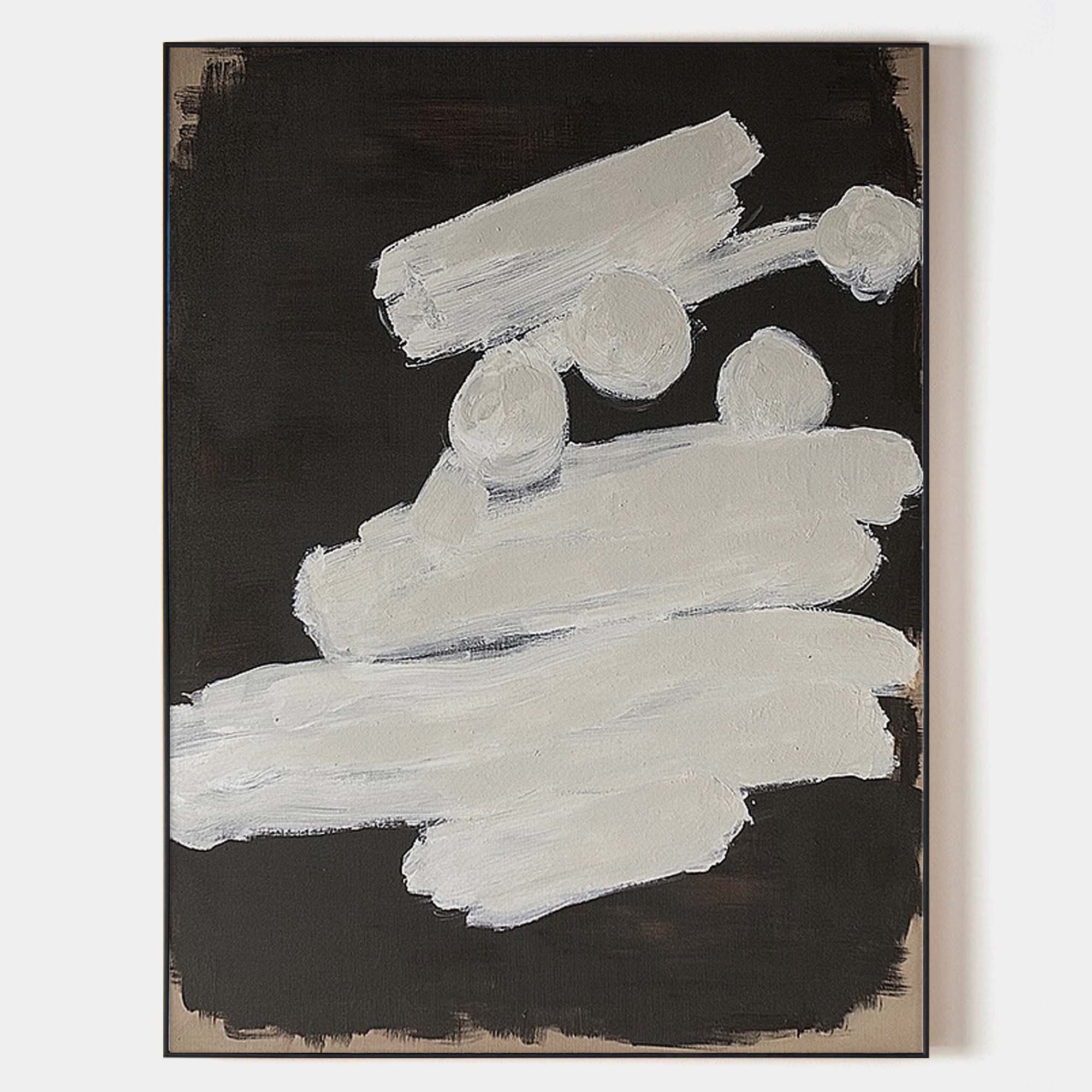 Original hand painted black white impasto abstract oil painting canvas wall art, nordic scandinavian minimalist elegant luxury modern l