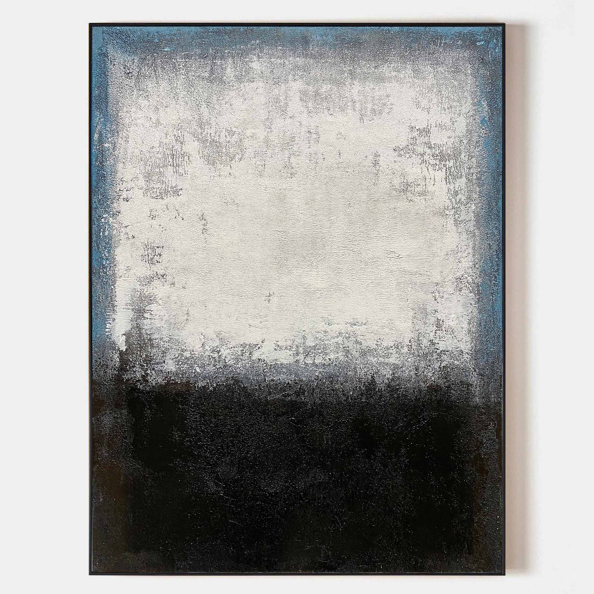 Original hand painted black silver white abstract oil painting canvas wall art, nordic scandinavian minimalist elegant luxury modern li