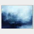 Original hand painted navy blue abstract oil painting canvas wall art, atmospheric coastal mist nordic scandinavian elegant luxury mode