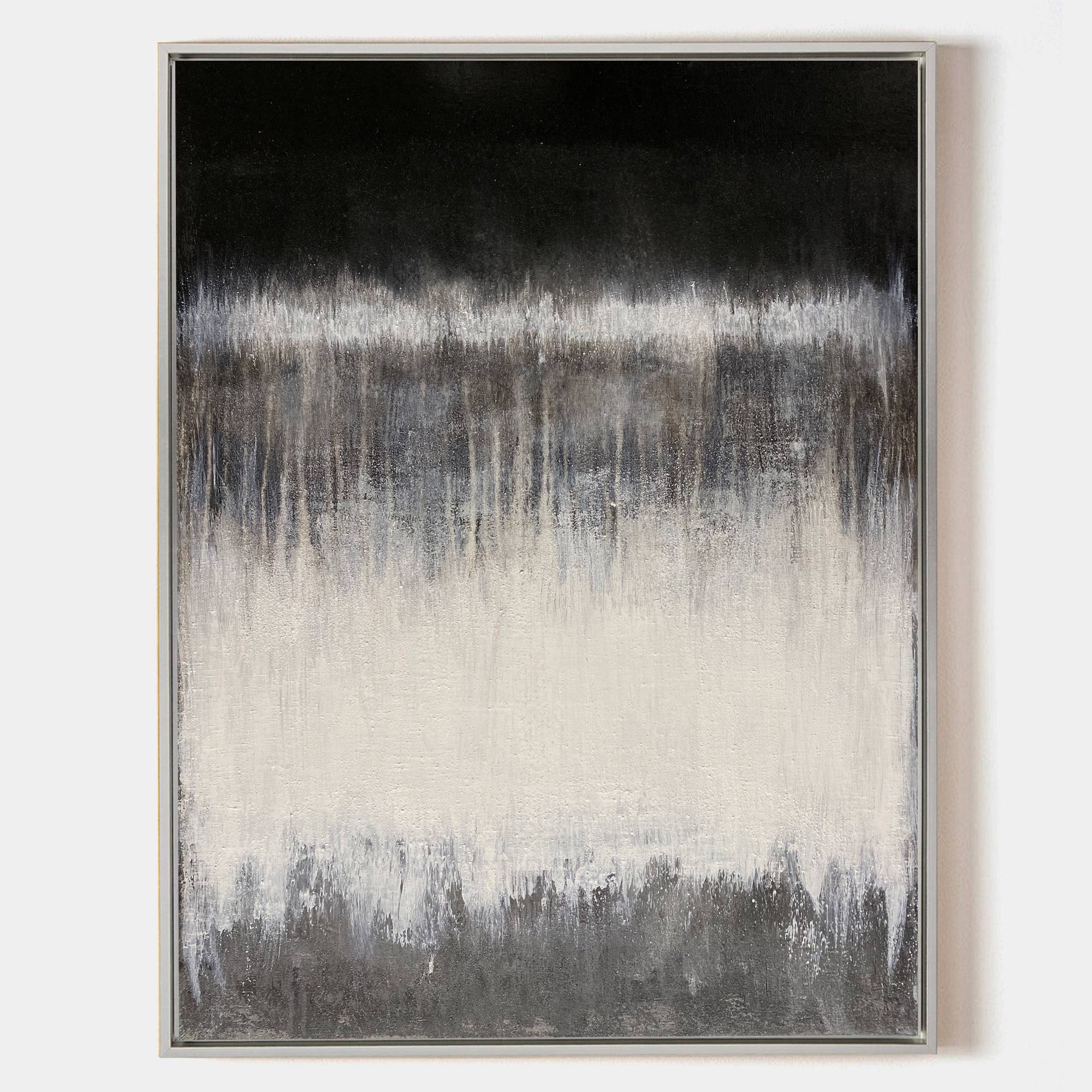 Original hand painted black ivory abstract oil painting canvas wall art, textured atmospheric nordic scandinavian minimalist elegant lu
