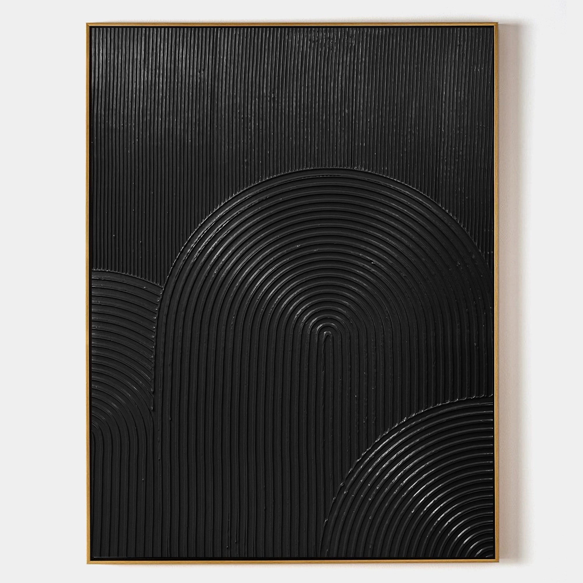 Original hand painted black geometric arch oil painting canvas wall art, nordic scandinavian minimalist elegant luxury modern living ro