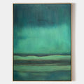 Original hand painted teal emerald abstract coastal oil painting canvas wall art, nordic scandinavian minimalist elegant luxury modern