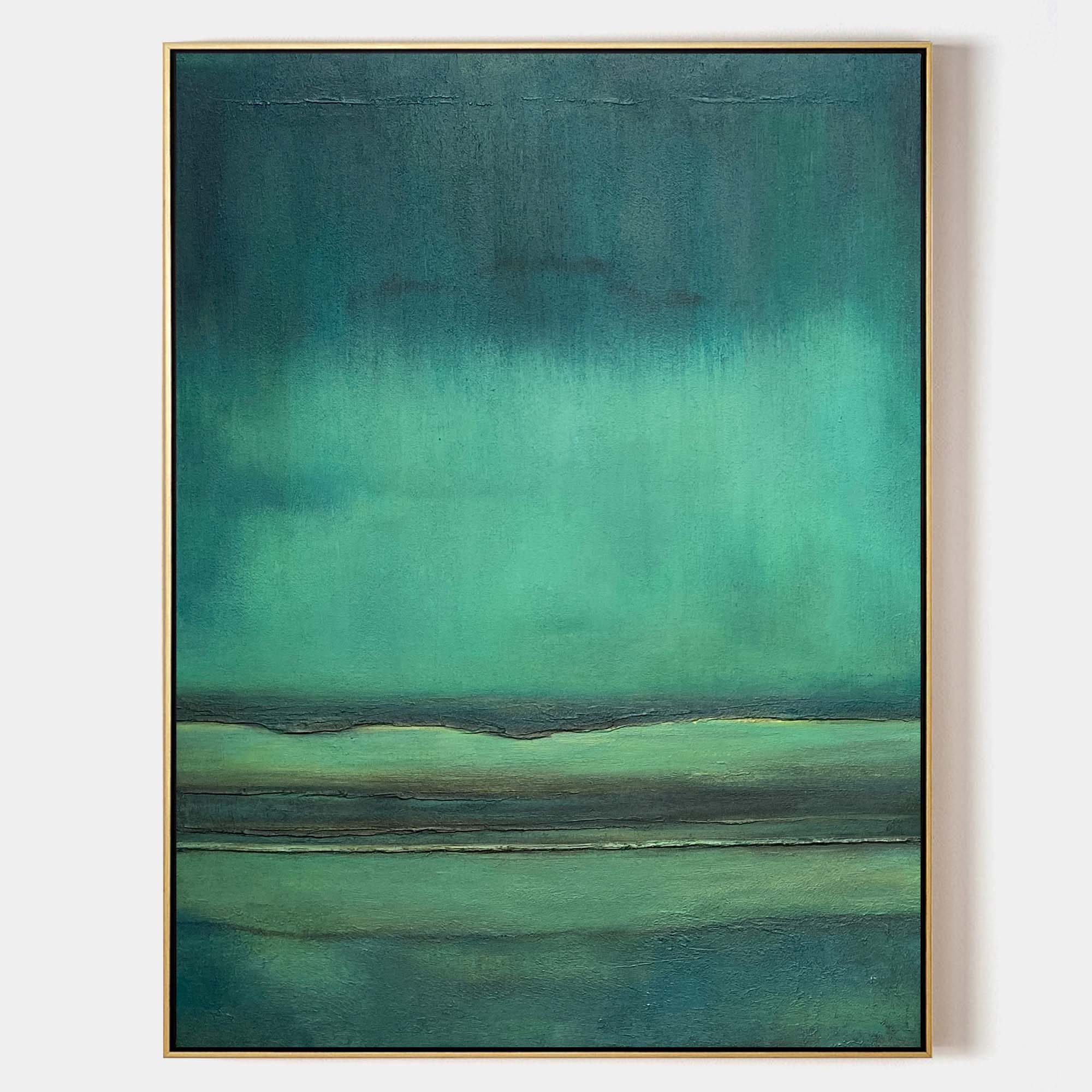Original hand painted teal emerald abstract coastal oil painting canvas wall art, nordic scandinavian minimalist elegant luxury modern