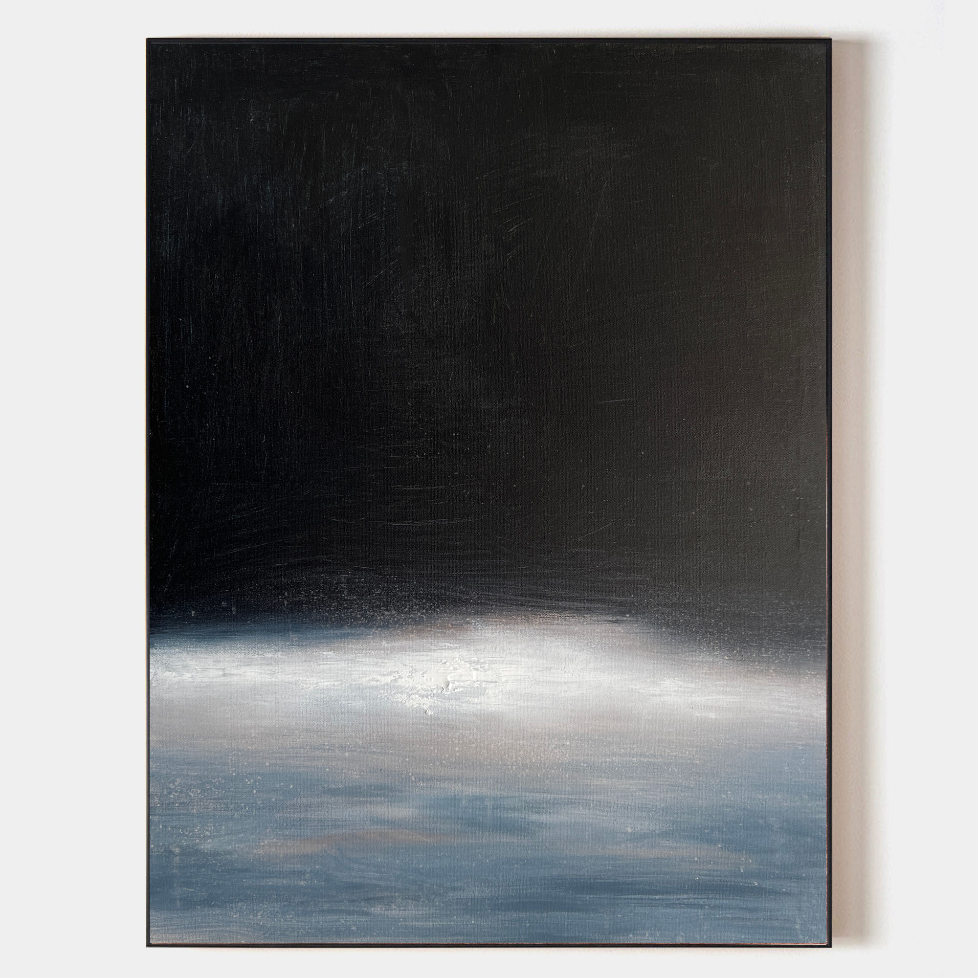 Original hand painted black blue-grey abstract coastal oil painting canvas wall art, nordic scandinavian minimalist elegant luxury mode