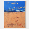 Original hand painted cobalt blue ochre abstract desert landscape oil painting canvas wall art, minimalist elegant luxury modern scandi