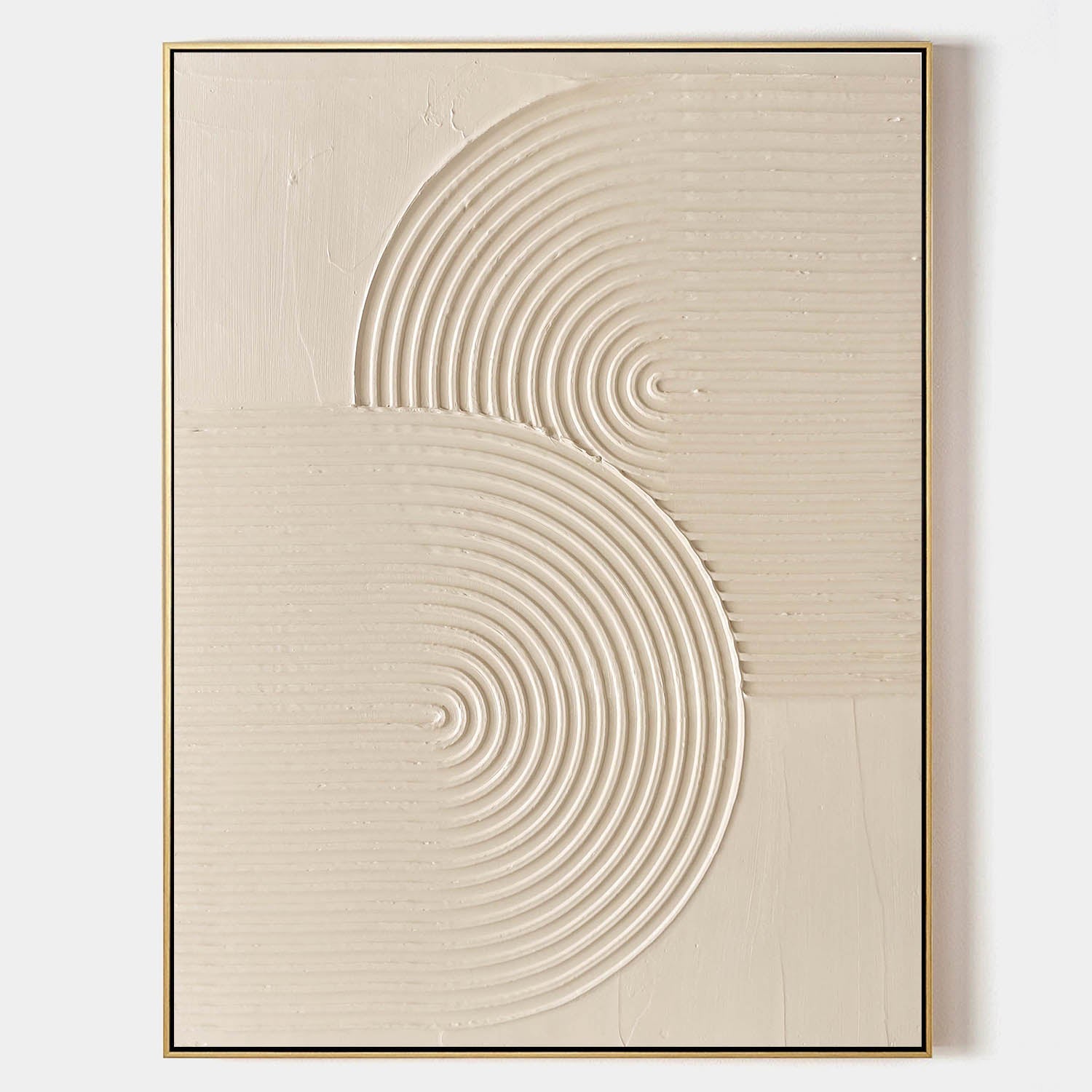 Original hand painted ivory textured concentric spiral abstract oil painting canvas wall art, nordic scandinavian minimalist elegant lu
