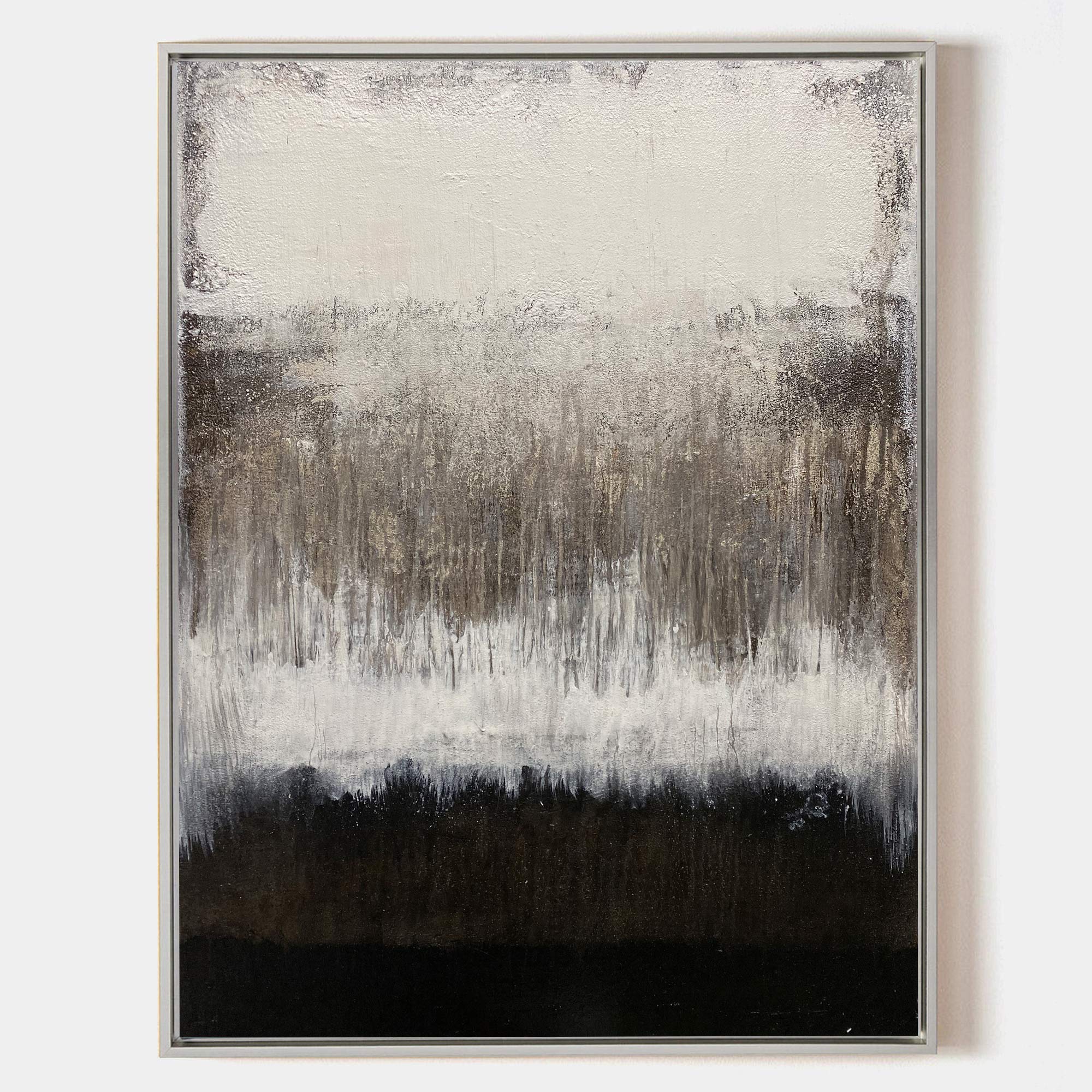 Original hand painted black ivory abstract oil painting canvas wall art, nordic scandinavian elegant luxury minimalist modern living ro