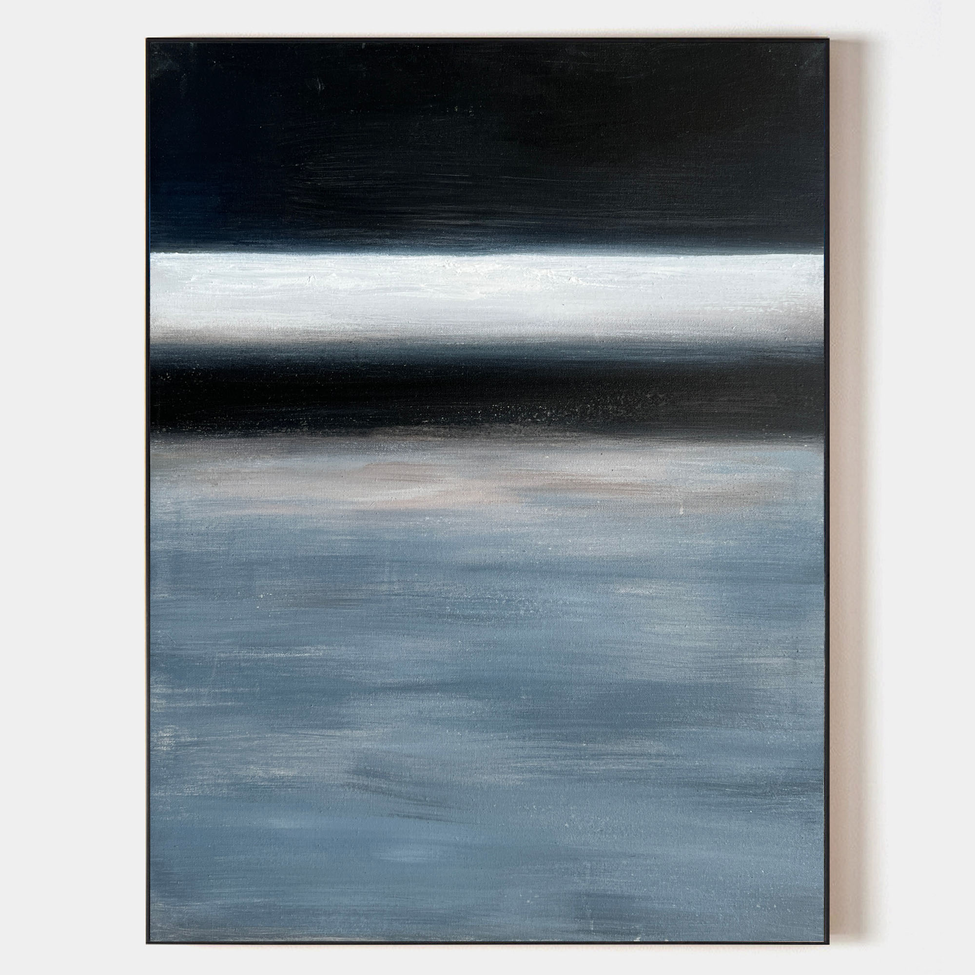 Original hand painted navy slate blue abstract coastal oil painting canvas wall art, nordic scandinavian minimalist elegant luxury mode