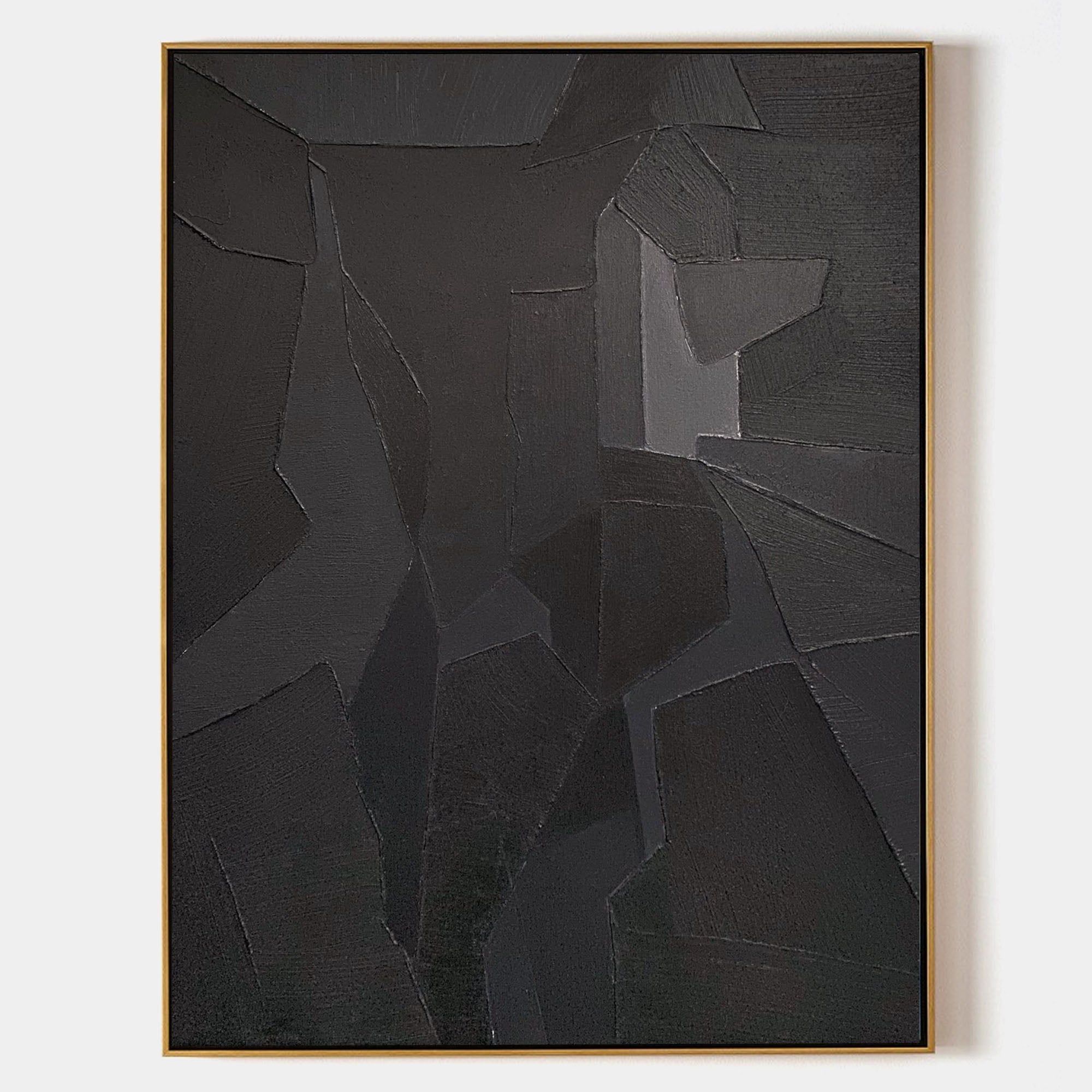 Original hand painted black charcoal geometric abstract oil painting canvas wall art, nordic scandinavian minimalist elegant luxury mod