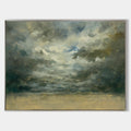 Original hand painted stormy sky oil painting canvas, deep teal slate grey clouds golden horizon, bold abstract elegant luxury modern n