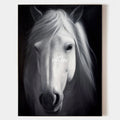 Original hand painted monochrome white horse portrait oil painting canvas wall art, elegant luxury modern nordic scandinavian home deco