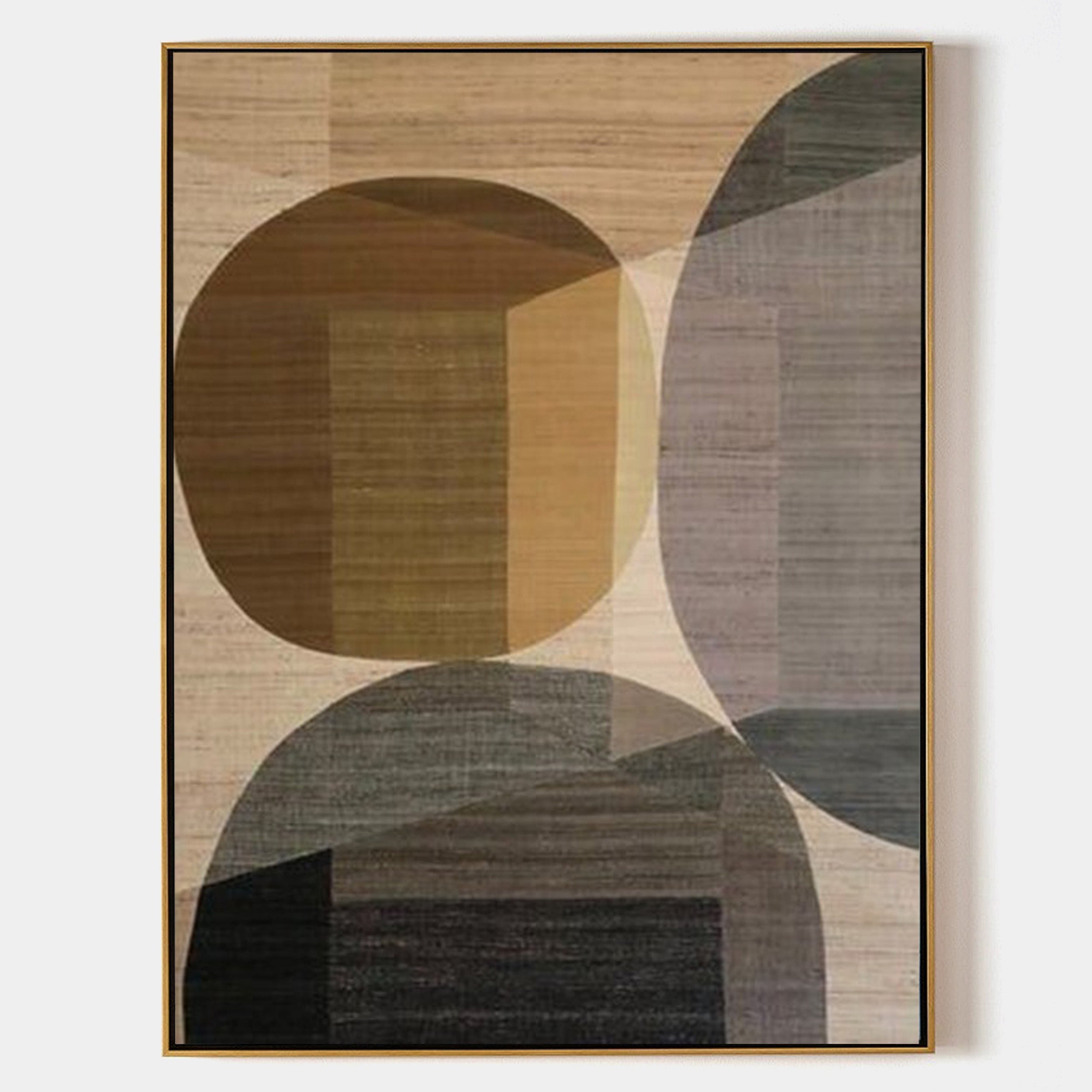 Original hand painted amber olive charcoal geometric circles abstract oil painting canvas wall art, nordic scandinavian minimalist eleg