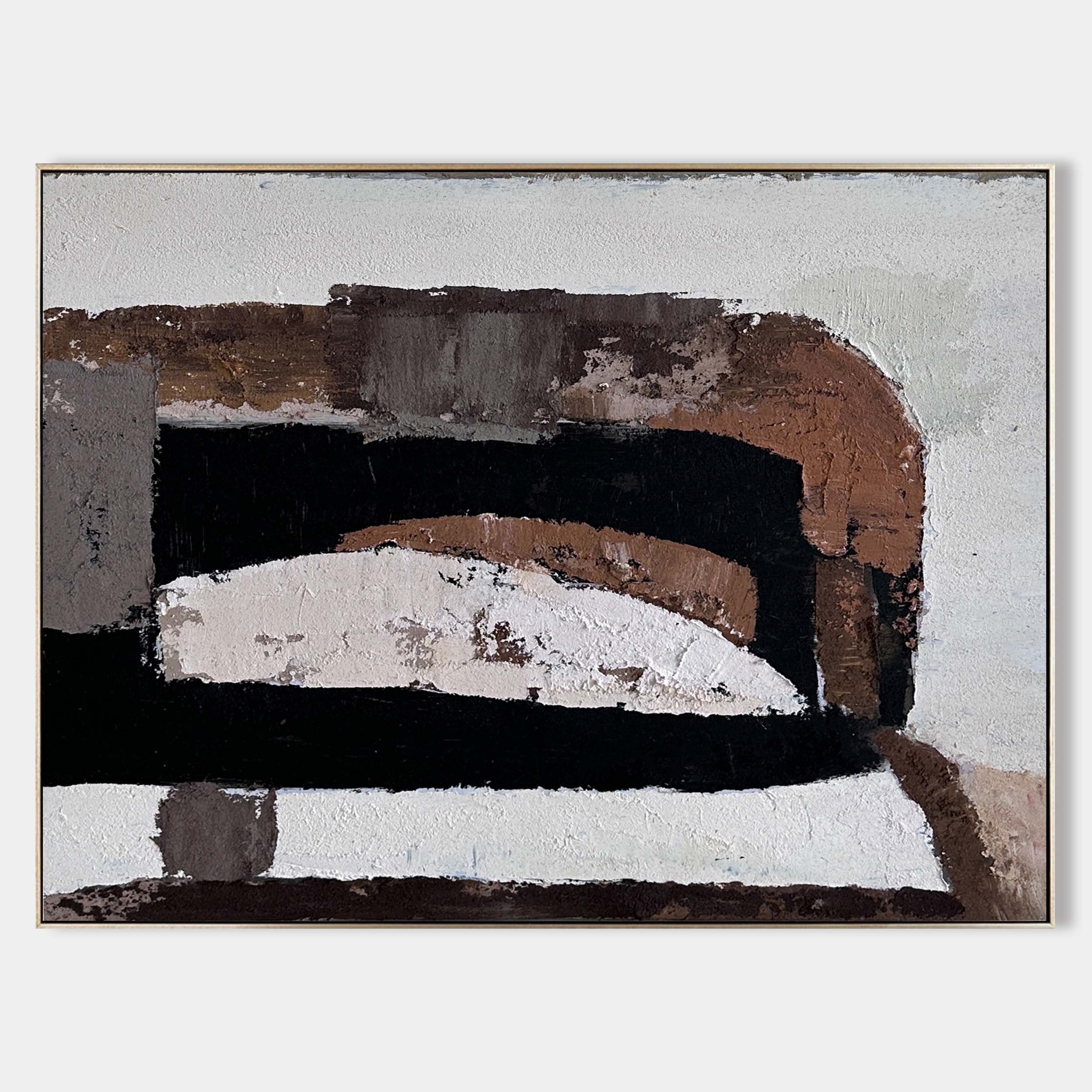 Original hand painted sienna brown black white abstract oil painting canvas wall art, nordic scandinavian minimalist elegant luxury mod