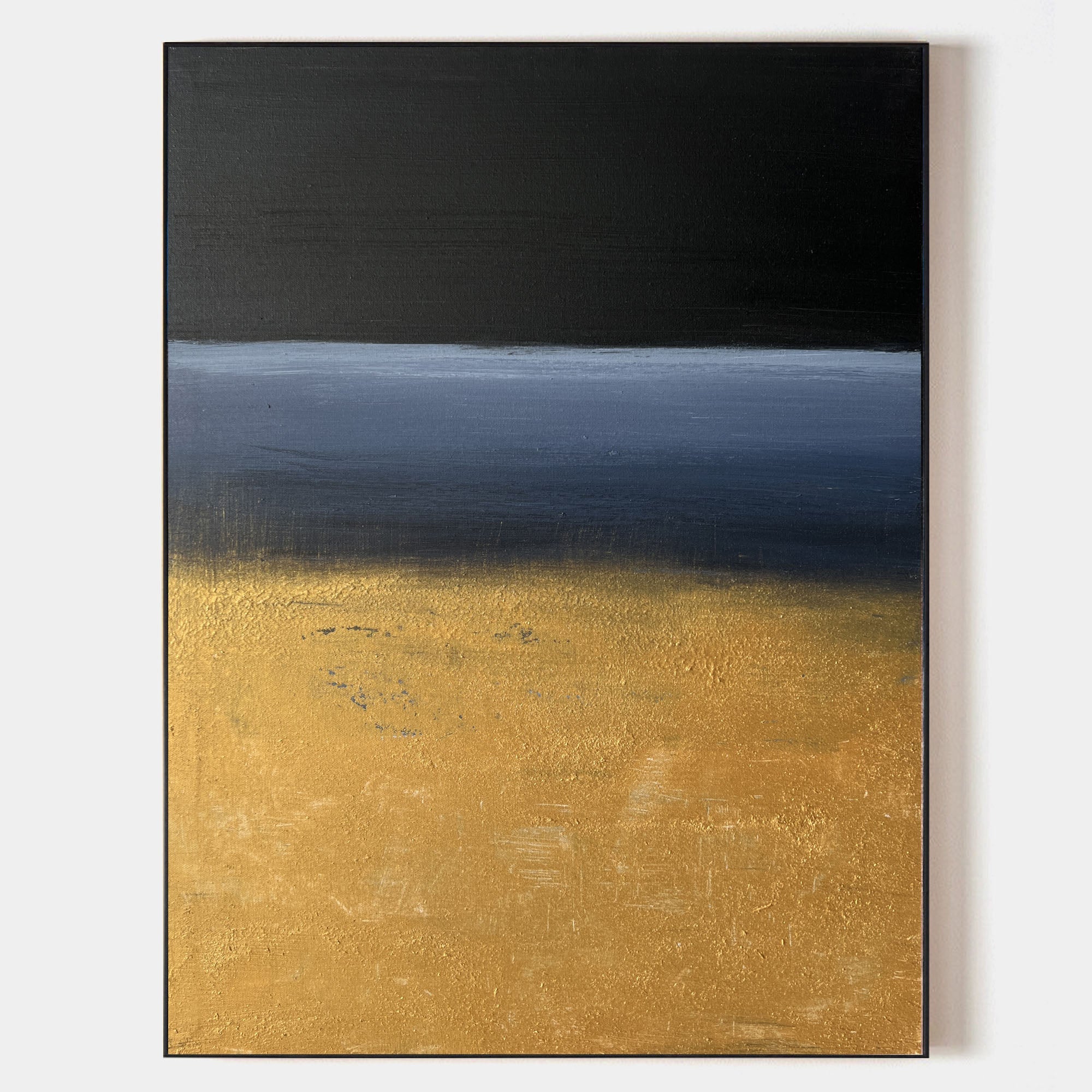 Original hand painted black navy gold abstract oil painting canvas wall art, nordic scandinavian minimalist elegant luxury modern livin