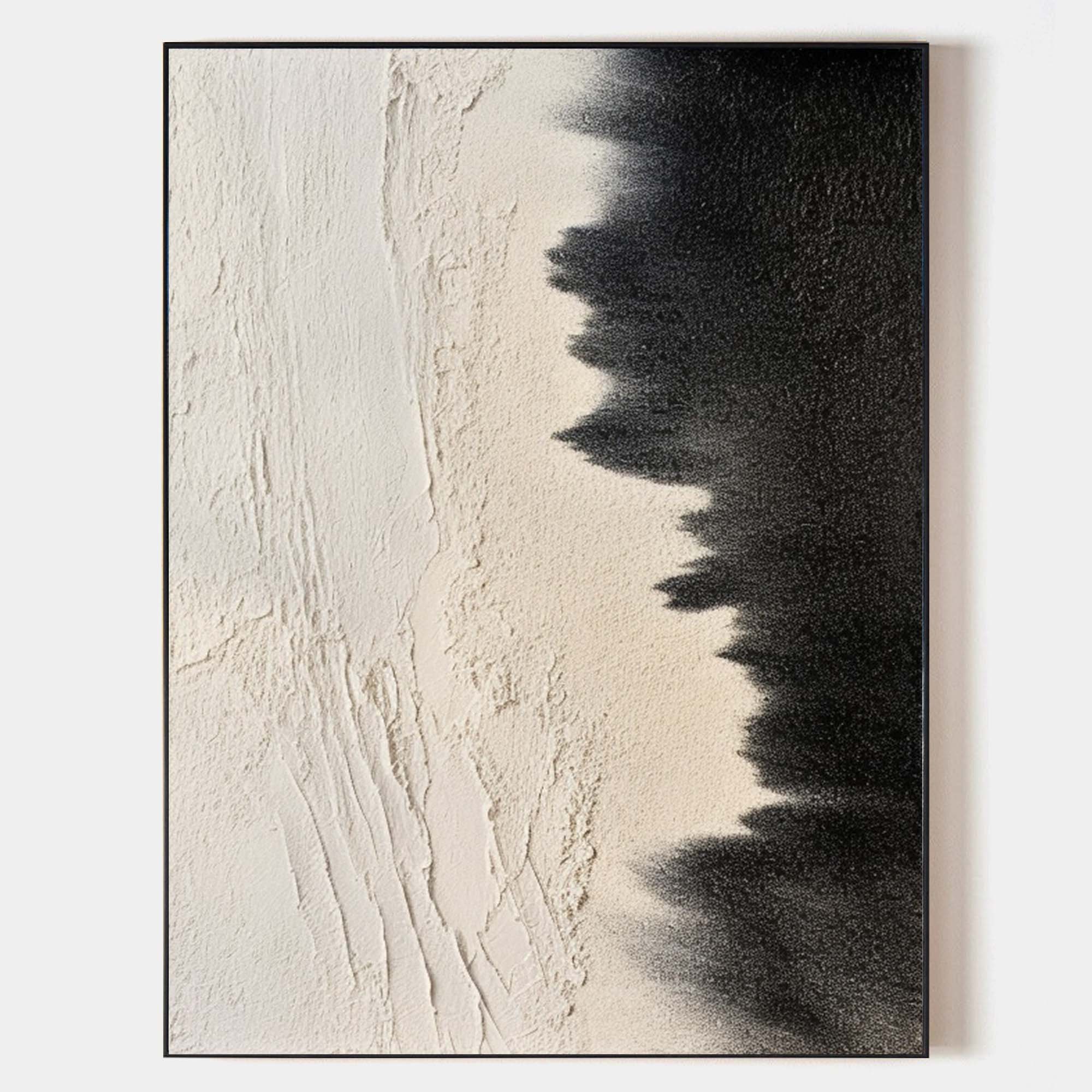 Original hand painted black ivory abstract oil painting canvas wall art, textured nordic scandinavian minimalist elegant luxury modern