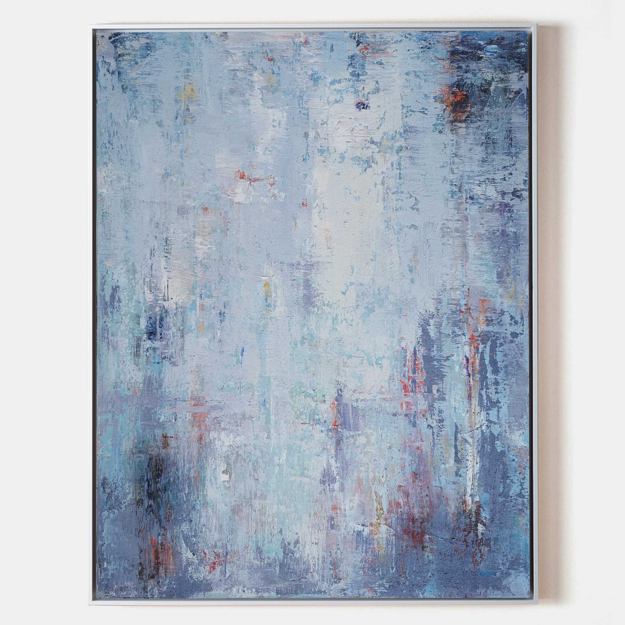 Original hand painted blue grey abstract oil painting canvas wall art, atmospheric nordic scandinavian elegant luxury modern living roo