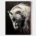 Original hand painted black white horse oil painting canvas wall art, elegant luxury modern nordic scandinavian minimalist interior des