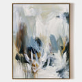 Original hand painted abstract oil painting canvas, misty white navy ochre brushstrokes, nordic scandinavian elegant luxury modern home