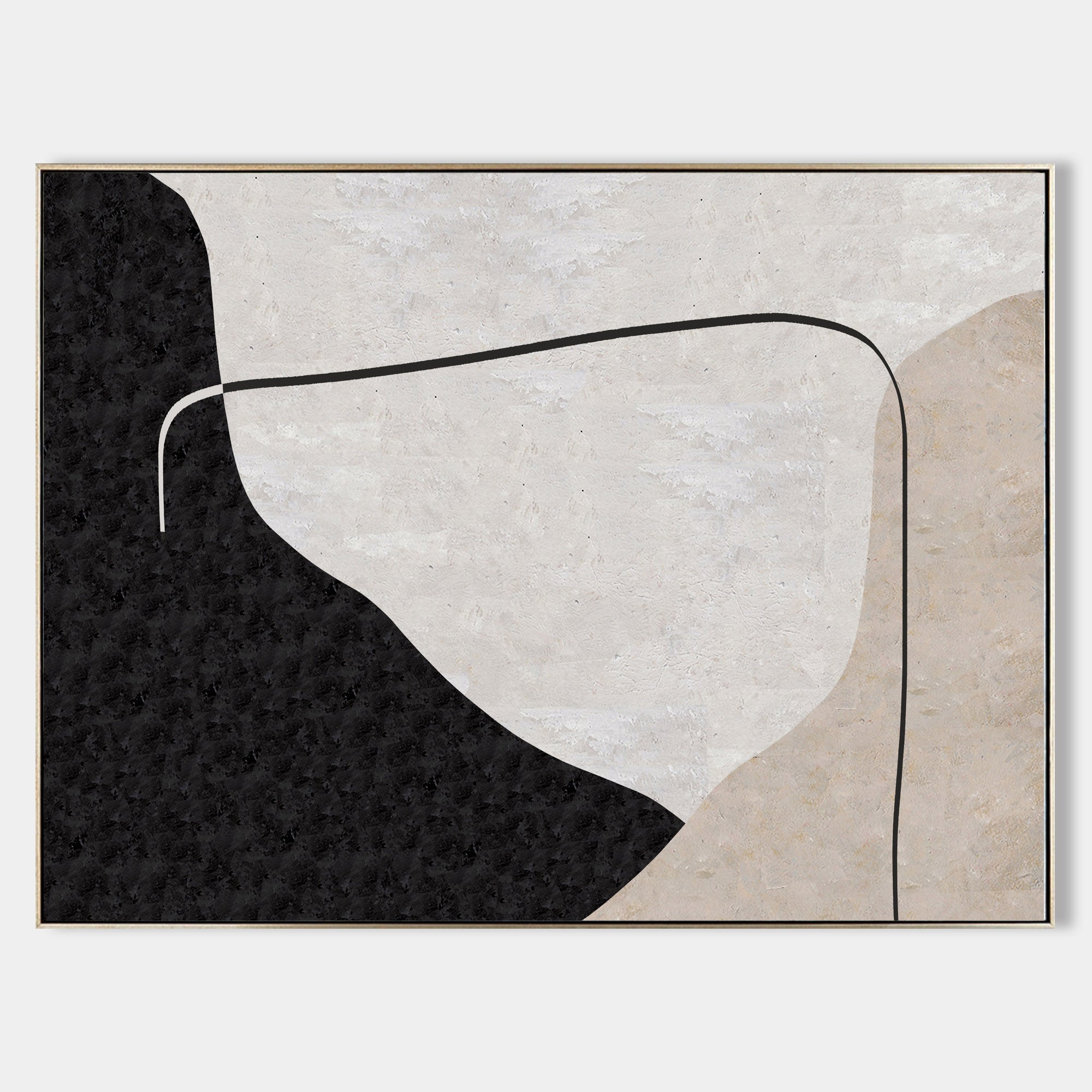Original hand painted black ivory beige organic abstract oil painting canvas wall art, nordic scandinavian minimalist elegant luxury mo