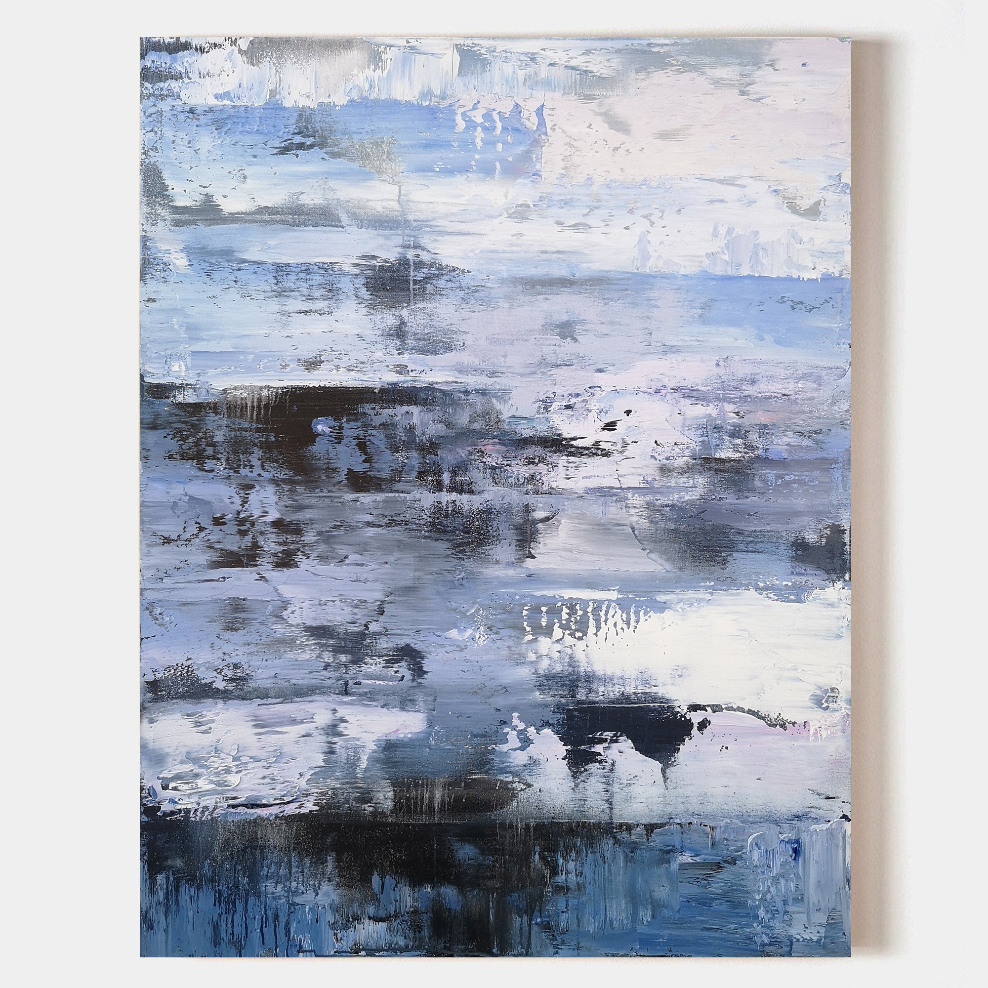 Original hand painted slate blue charcoal abstract coastal oil painting canvas wall art, nordic scandinavian elegant luxury modern livi