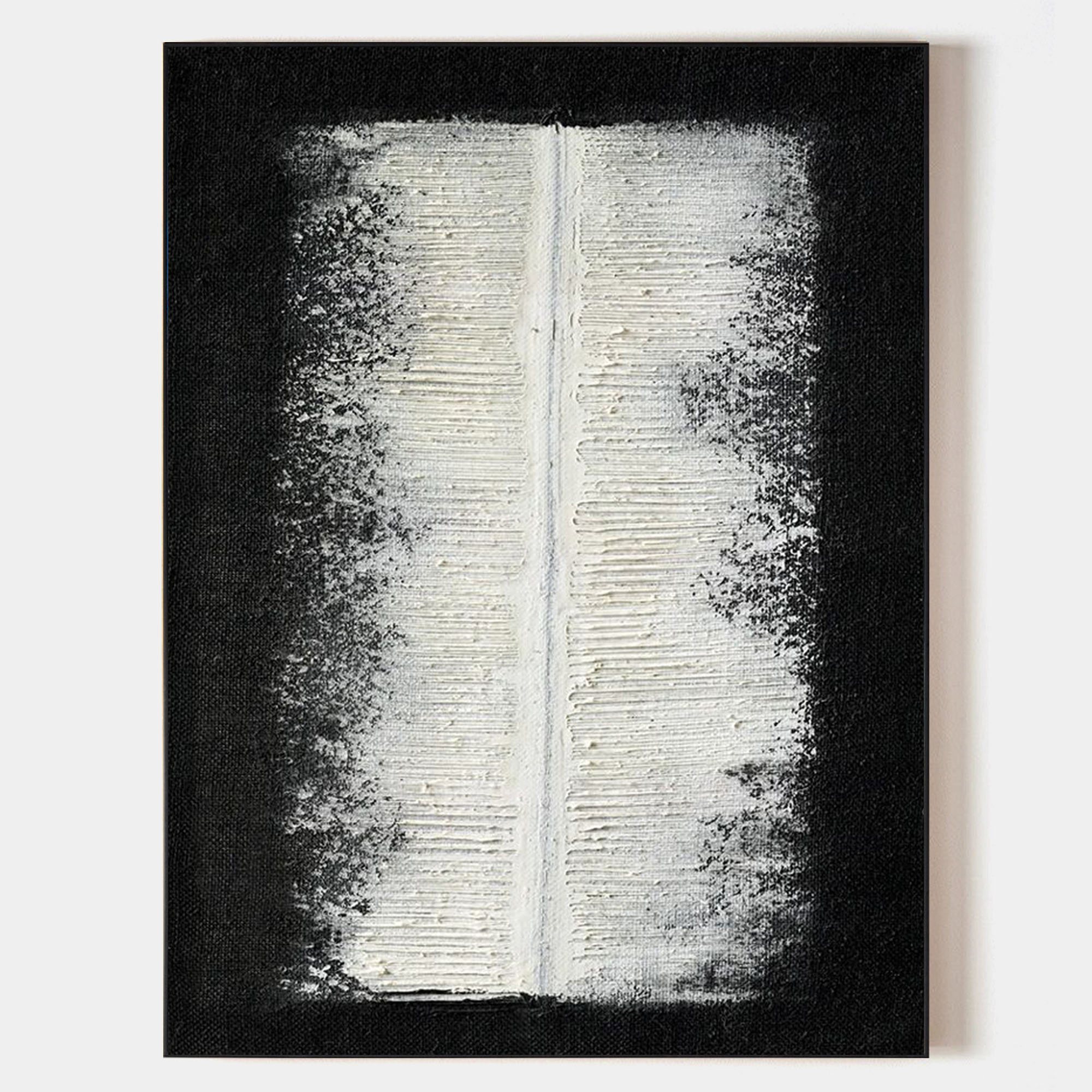 Original hand painted black white textured abstract oil painting canvas wall art, nordic scandinavian minimalist elegant luxury modern