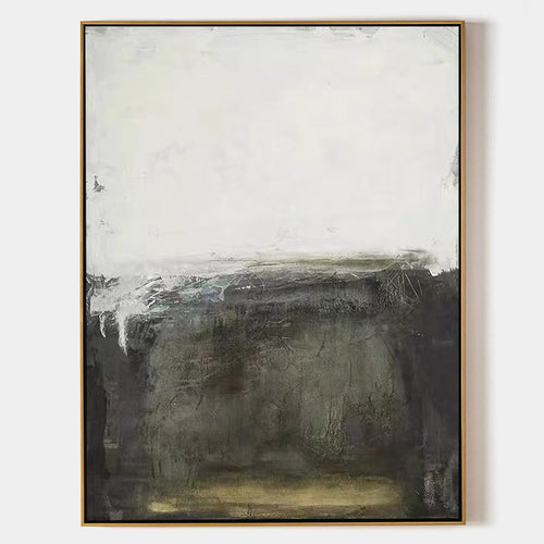 Original hand painted charcoal olive ivory abstract landscape oil painting canvas wall art, nordic scandinavian minimalist elegant luxu