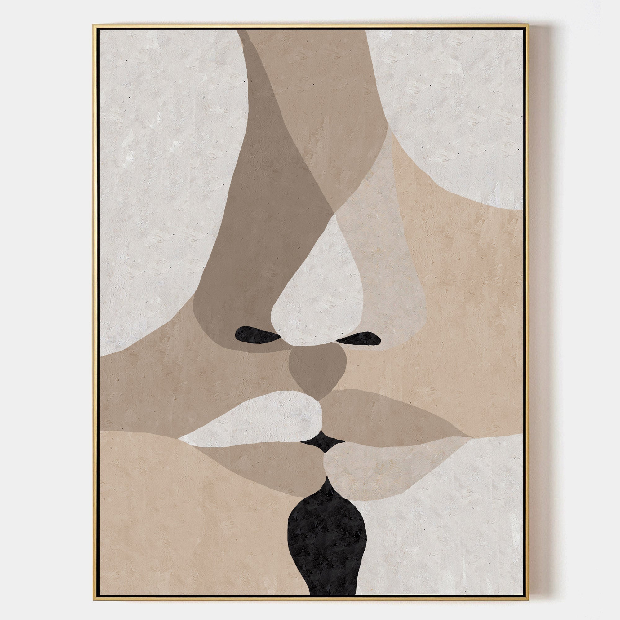Original hand painted beige taupe abstract face oil painting canvas wall art, nordic scandinavian minimalist elegant luxury modern livi
