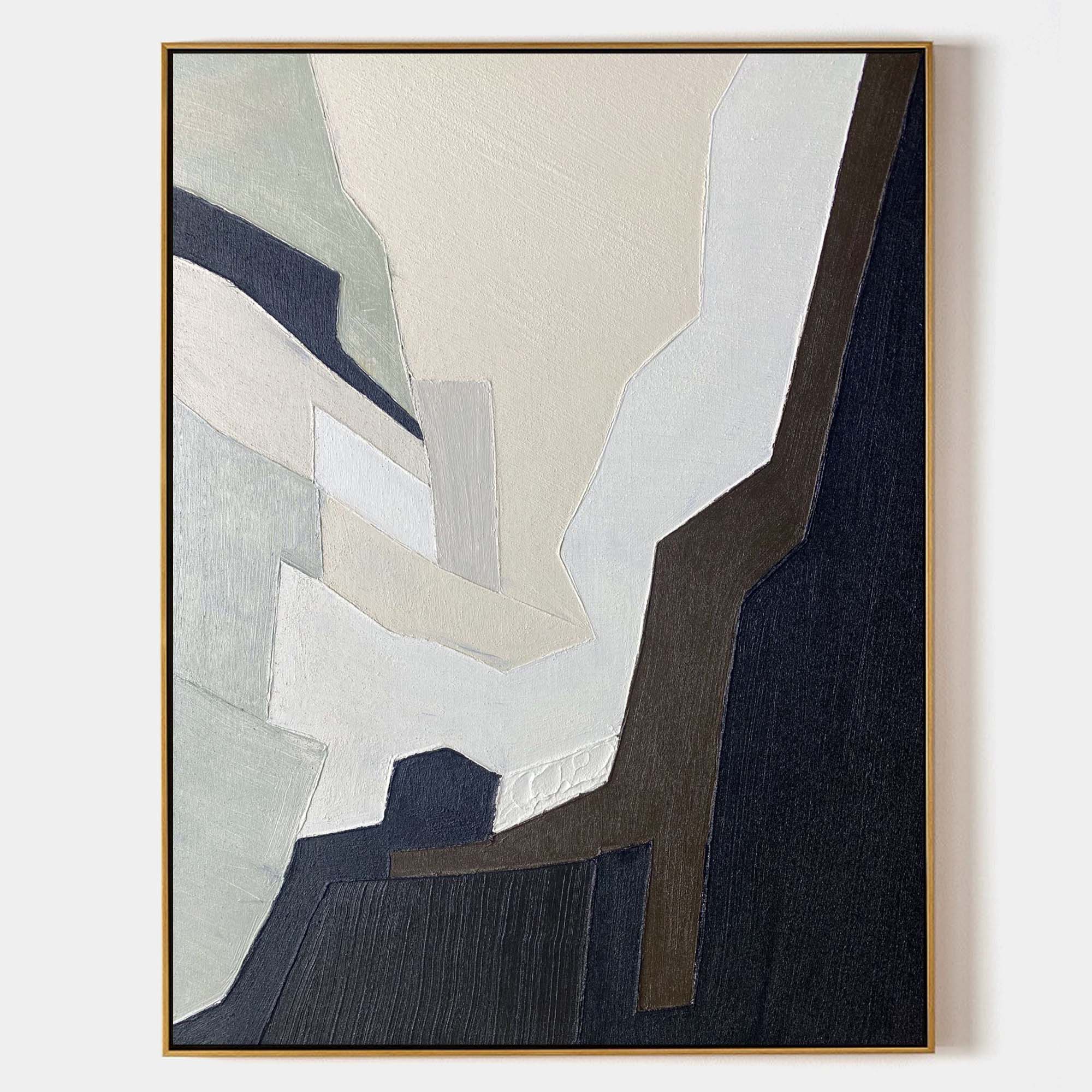 Original hand painted navy ash geometric abstract oil painting canvas wall art, nordic scandinavian minimalist elegant luxury modern ho