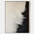 Original hand painted black white abstract oil painting canvas, textured ivory plaster meets sweeping ebony brushstrokes, nordic scandi