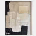 Original hand painted beige ivory black geometric abstract oil painting canvas wall art nordic scandinavian minimalist elegant luxury m