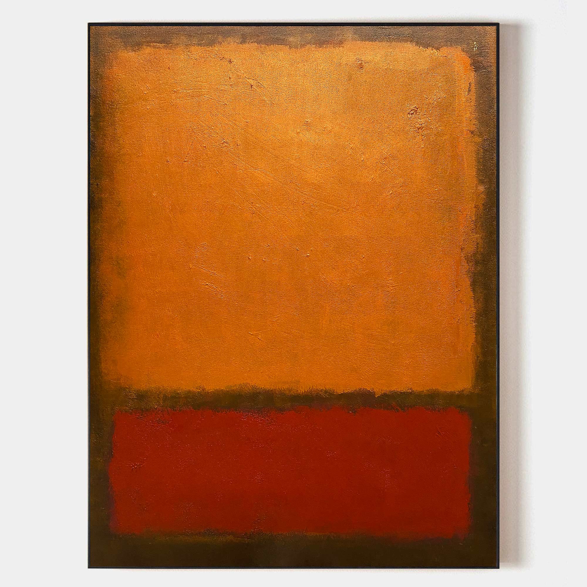 Original hand painted amber orange crimson red abstract oil painting canvas wall art, nordic scandinavian minimalist elegant luxury mod