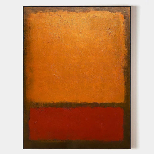 Original hand painted amber orange crimson red abstract oil painting canvas wall art, nordic scandinavian minimalist elegant luxury mod