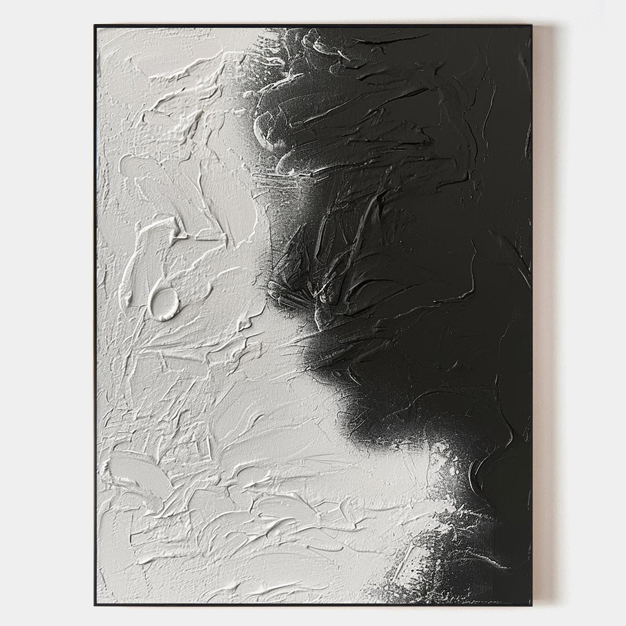 Original hand painted black white abstract oil painting canvas wall art, heavy texture bold strokes, nordic scandinavian elegant luxury