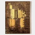 Original hand painted gold amber abstract cityscape oil painting canvas wall art, modern elegant luxury nordic scandinavian home decor