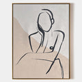 Original hand painted beige ivory minimalist female figure oil painting canvas wall art, nordic scandinavian elegant luxury modern bedr