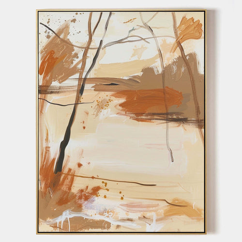 Original hand painted amber sienna abstract landscape oil painting canvas wall art, nordic scandinavian elegant luxury modern living ro