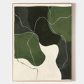 Original hand painted dark forest sage green organic abstract oil painting canvas wall art, nordic scandinavian minimalist elegant luxu