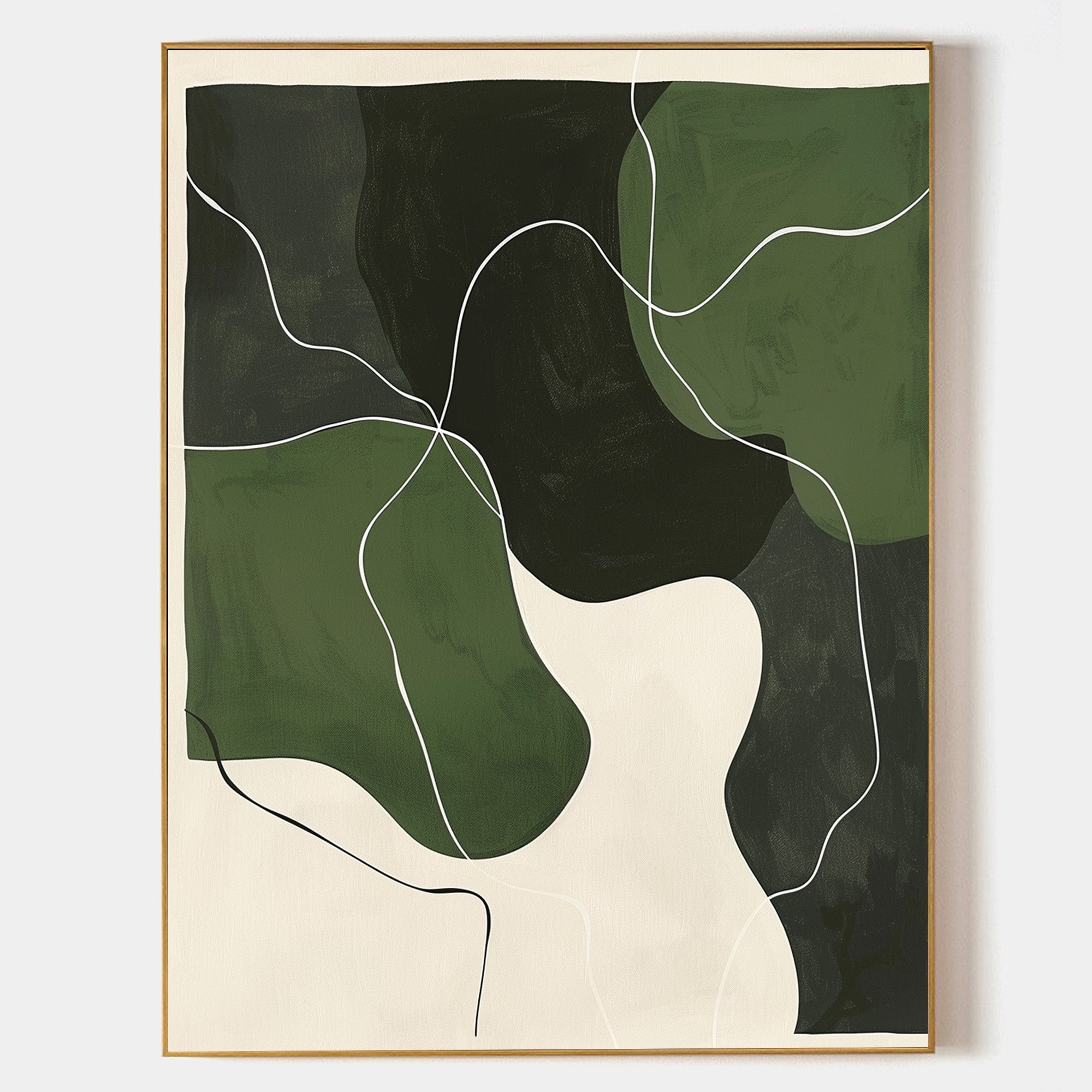Original hand painted dark forest sage green organic abstract oil painting canvas wall art, nordic scandinavian minimalist elegant luxu