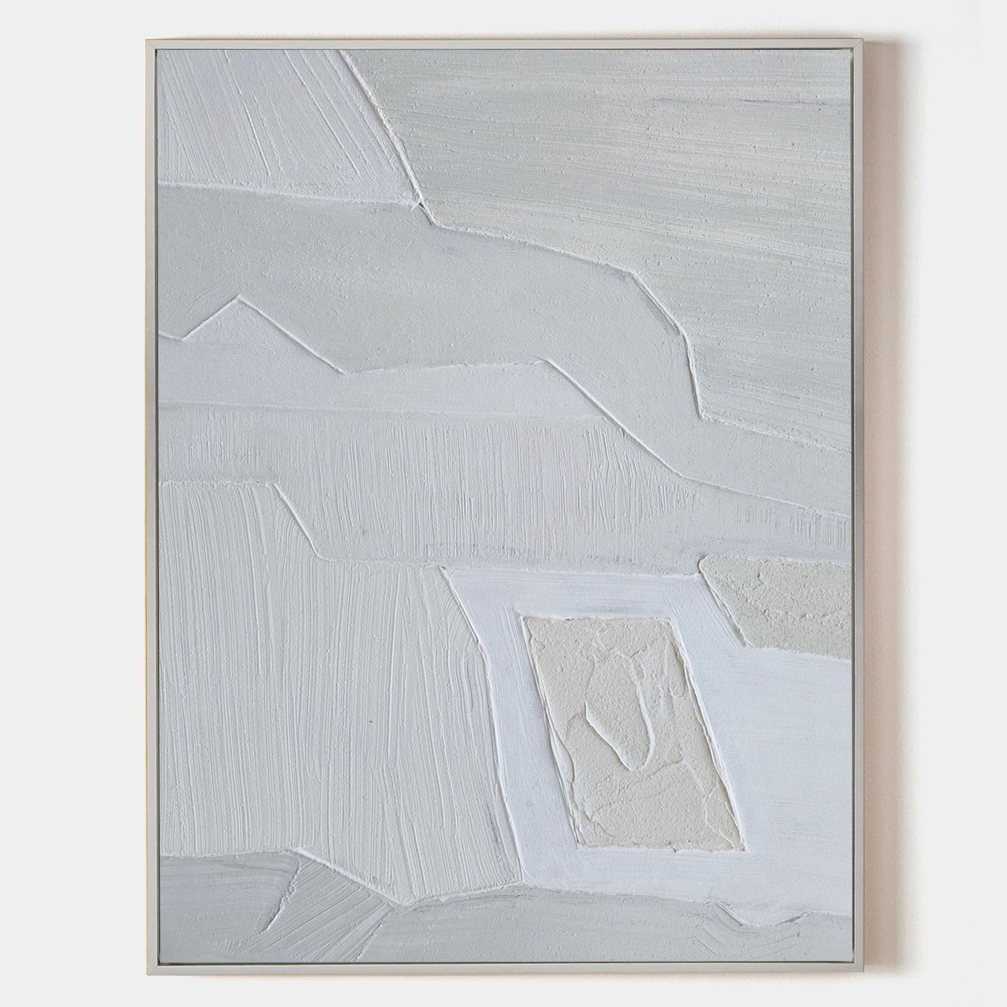 Original hand painted white grey textured abstract oil painting canvas wall art, nordic scandinavian minimalist elegant luxury modern h