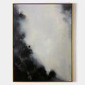 Original hand painted black ivory abstract oil painting canvas, dramatic fog mist nordic scandinavian minimalist elegant luxury modern
