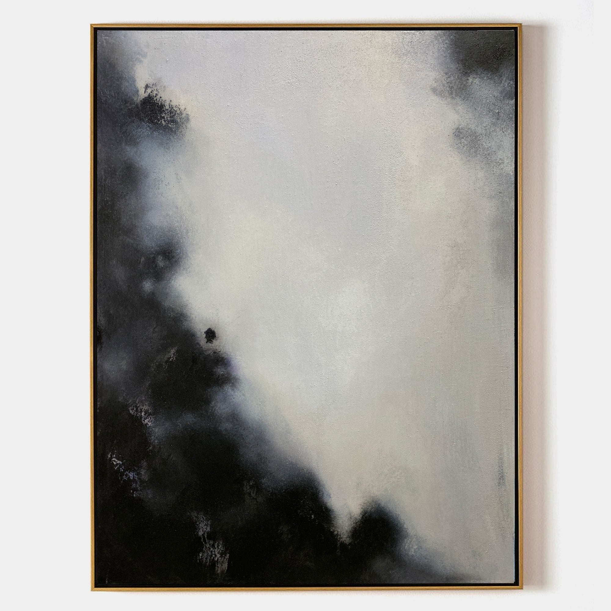 Original hand painted black ivory abstract oil painting canvas, dramatic fog mist nordic scandinavian minimalist elegant luxury modern